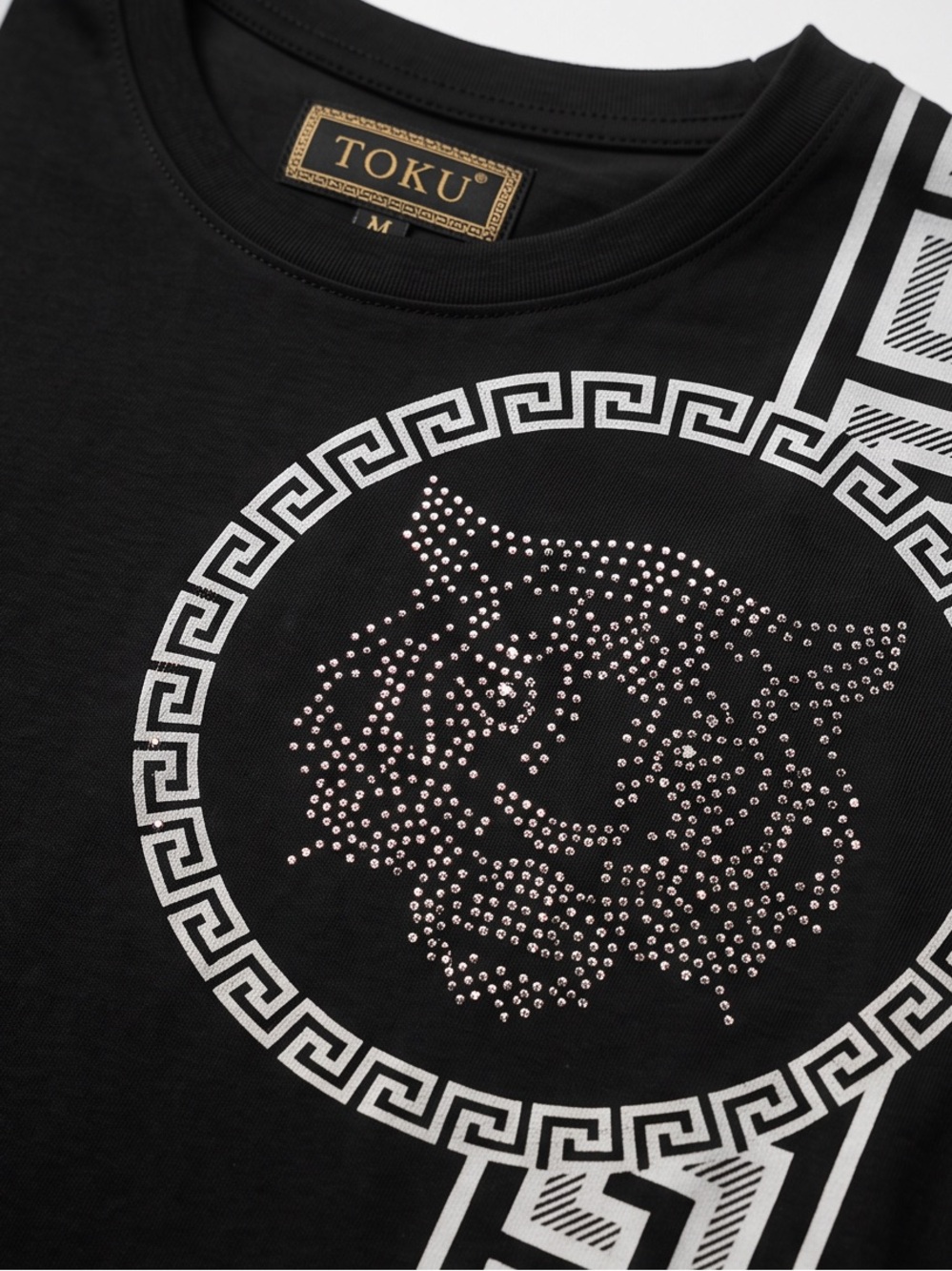 Men toku shirt black rhinestone crew neck modern fit - Picture 3 of 4